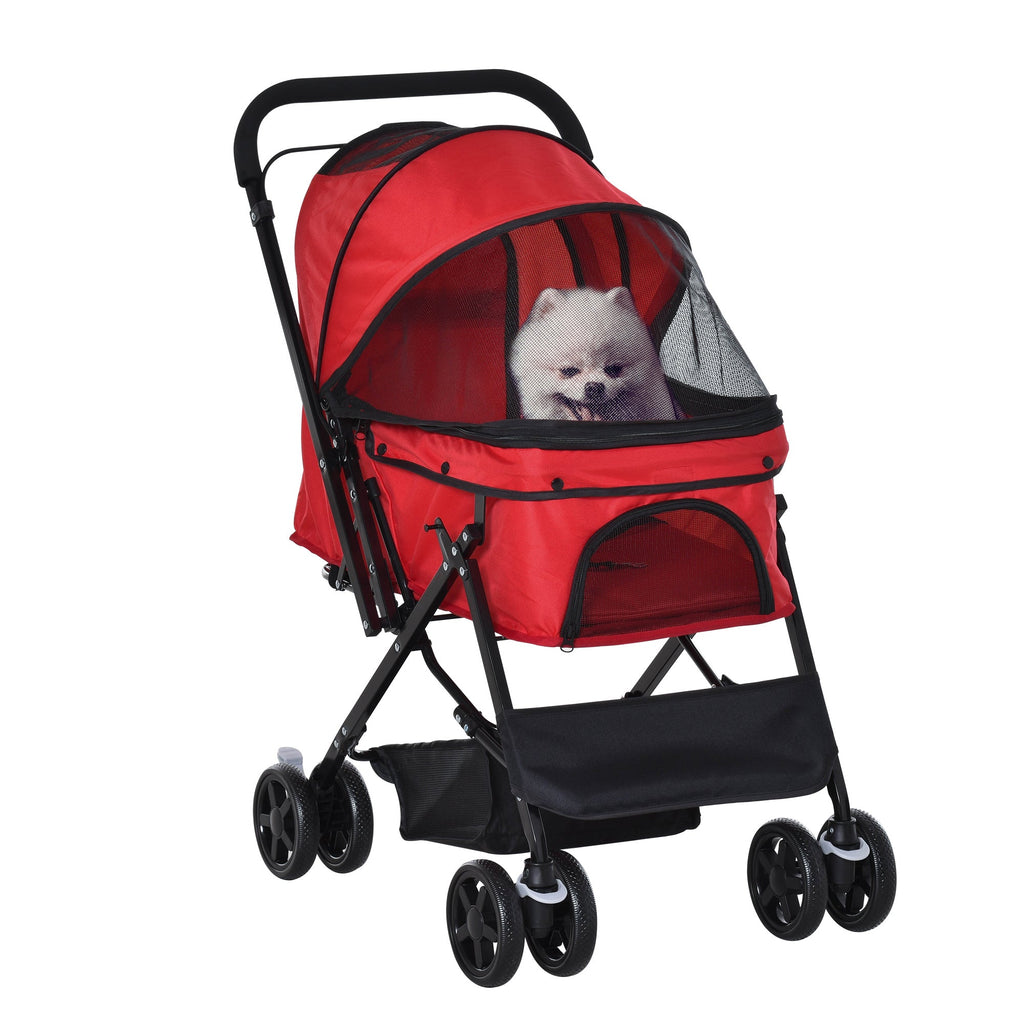 EasyComfort Passeggino per Cani Piccoli Pieghevole con Maniglione Girevole e Ruote con Freni, 76.5x52x95cm, Rosso