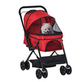 EasyComfort Passeggino per Cani Piccoli Pieghevole con Maniglione Girevole e Ruote con Freni, 76.5x52x95cm, Rosso