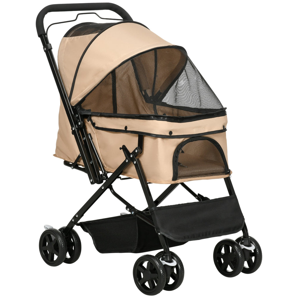 EasyComfort Passeggino per Cani Piccoli Pieghevole with Maniglione Girevole, Ruote with Freni e Cestino, Marrone