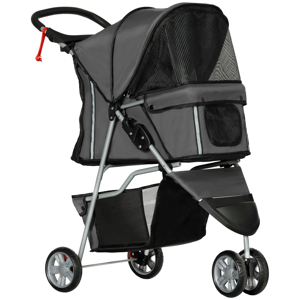 EasyComfort Passeggino per Cani Pieghevole con Portabicchieri e Cestino, in Acciaio e Poliestere, 75x45x97 cm, Grigio Carbone