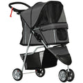 EasyComfort Passeggino per Cani Pieghevole con Portabicchieri e Cestino, in Acciaio e Poliestere, 75x45x97 cm, Grigio Carbone