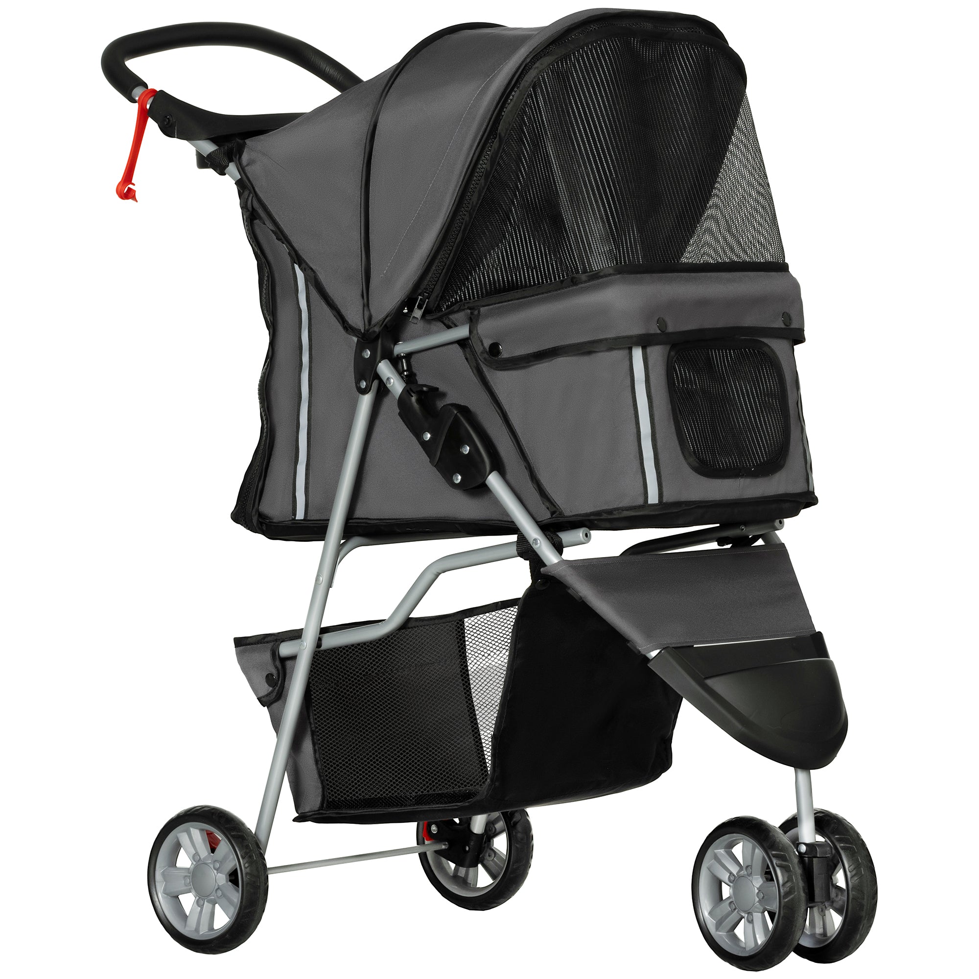 EasyComfort Passeggino per Cani Pieghevole con Portabicchieri e Cestino, in Acciaio e Poliestere, 75x45x97 cm, Grigio Carbone