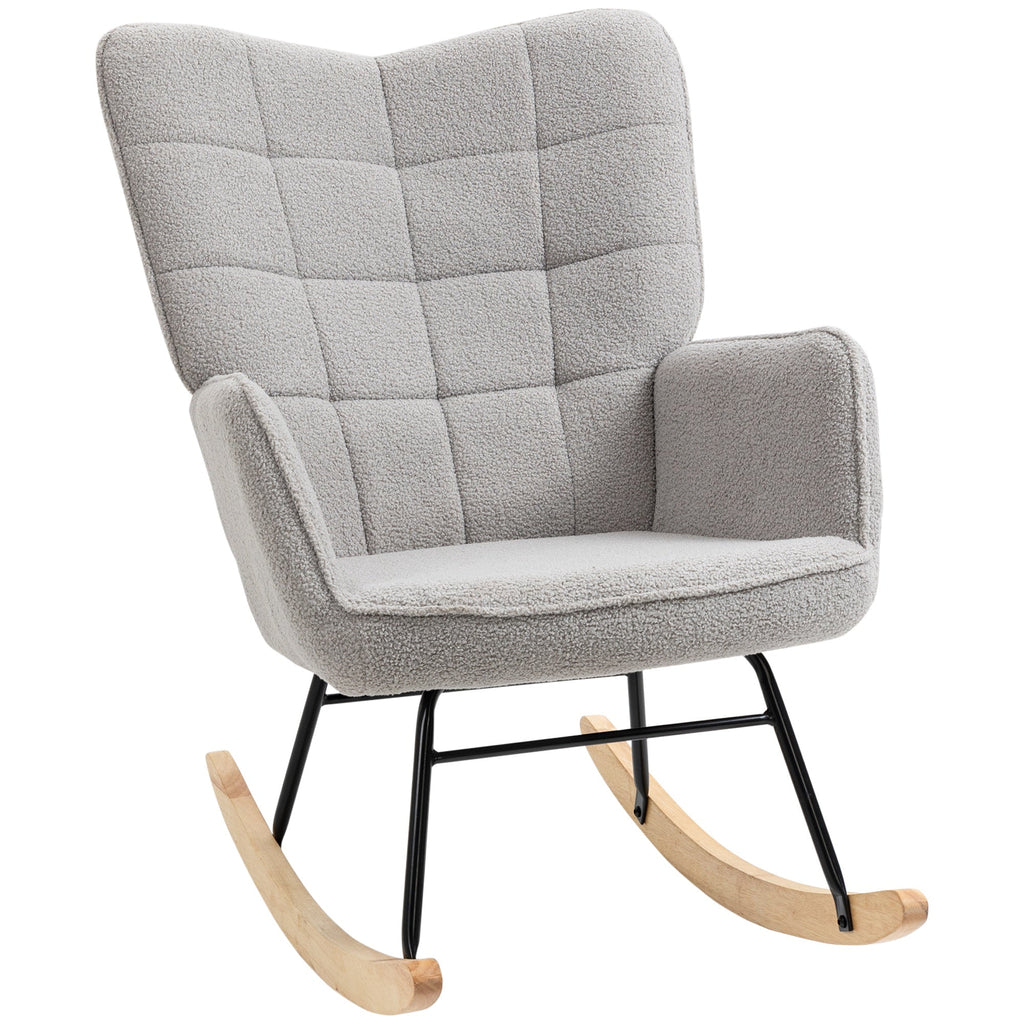 EasyComfort Poltrona a Dondolo Imbottita in Legno e Acciaio with Rivestimento Bouclé, 71x98x101 cm, Grigio