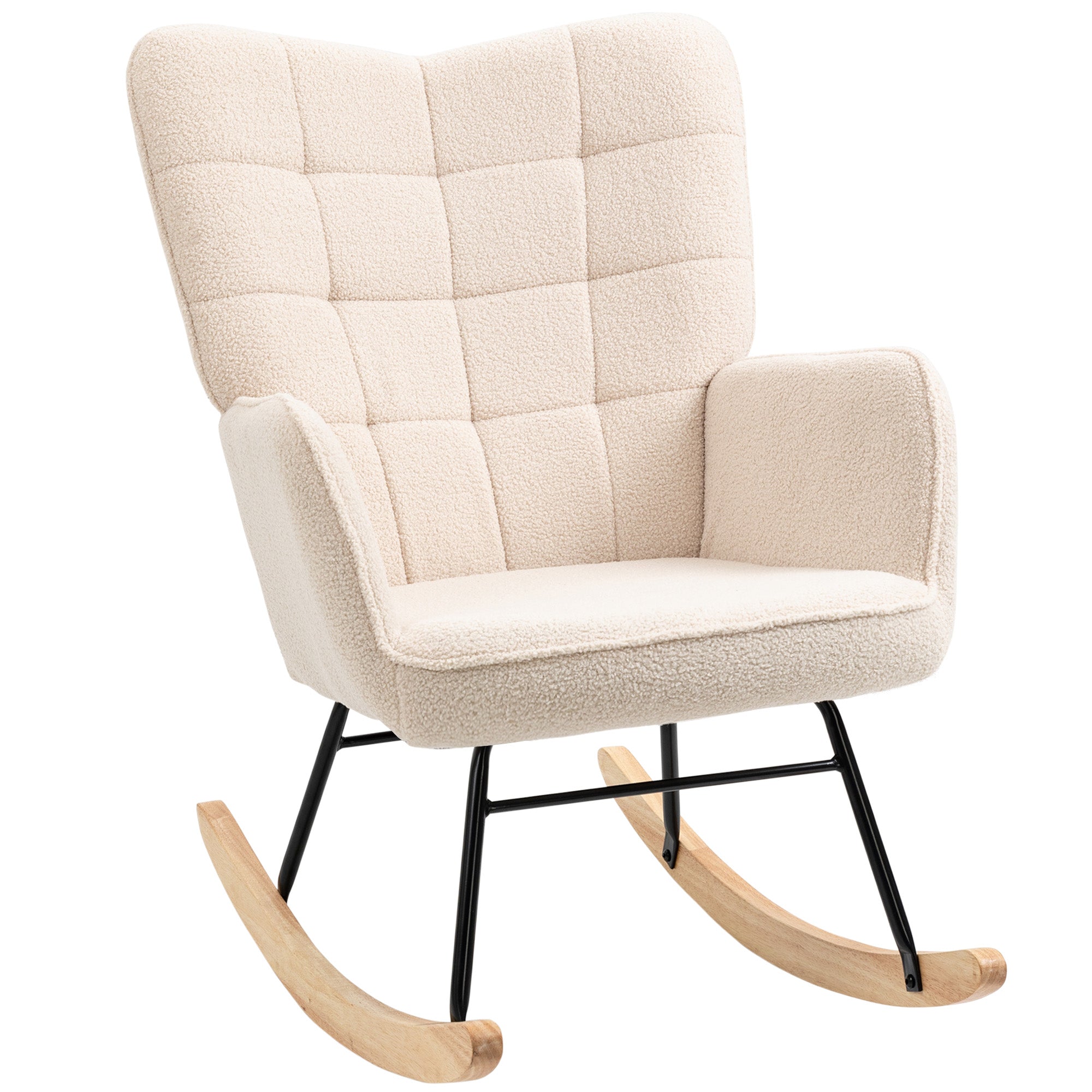 EasyComfort Poltrona a Dondolo Imbottita in Legno e Acciaio per Soggiorno e Camera da Letto, 71x98x101 cm, Beige