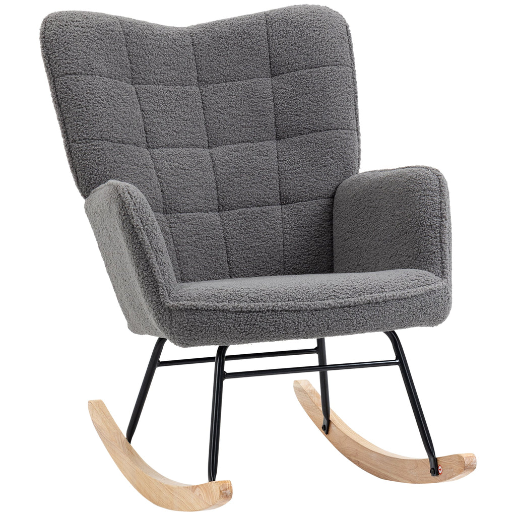 EasyComfort Poltrona a Dondolo Imbottita in Legno e Acciaio per Soggiorno e Camera da Letto, 71x98x101 cm, Grigio Scuro