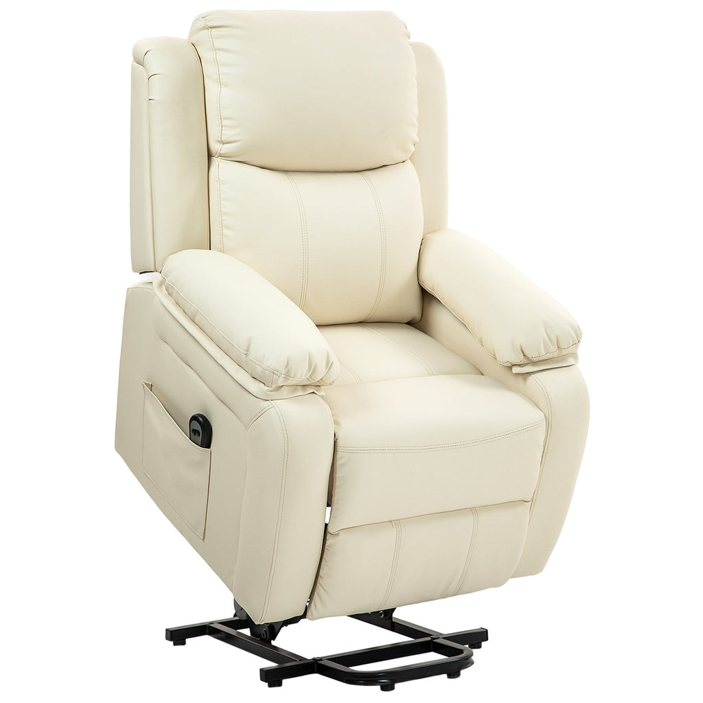 EasyComfort Poltrona Alzapersona Reclinabile a 160° with Poggiapiedi e Telecomando, in Pelle PU e Acciaio, 76x90x105 cm, Crema