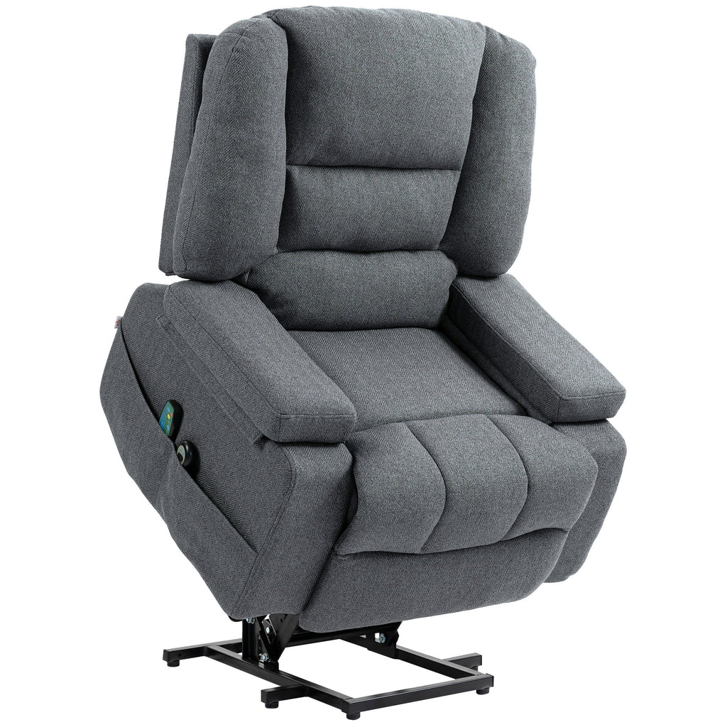 EasyComfort Poltrona Alzapersona Reclinabile with 8 Punti Massaggianti, in Tessuto Effetto Lino, 97x90x102 cm, Grigio