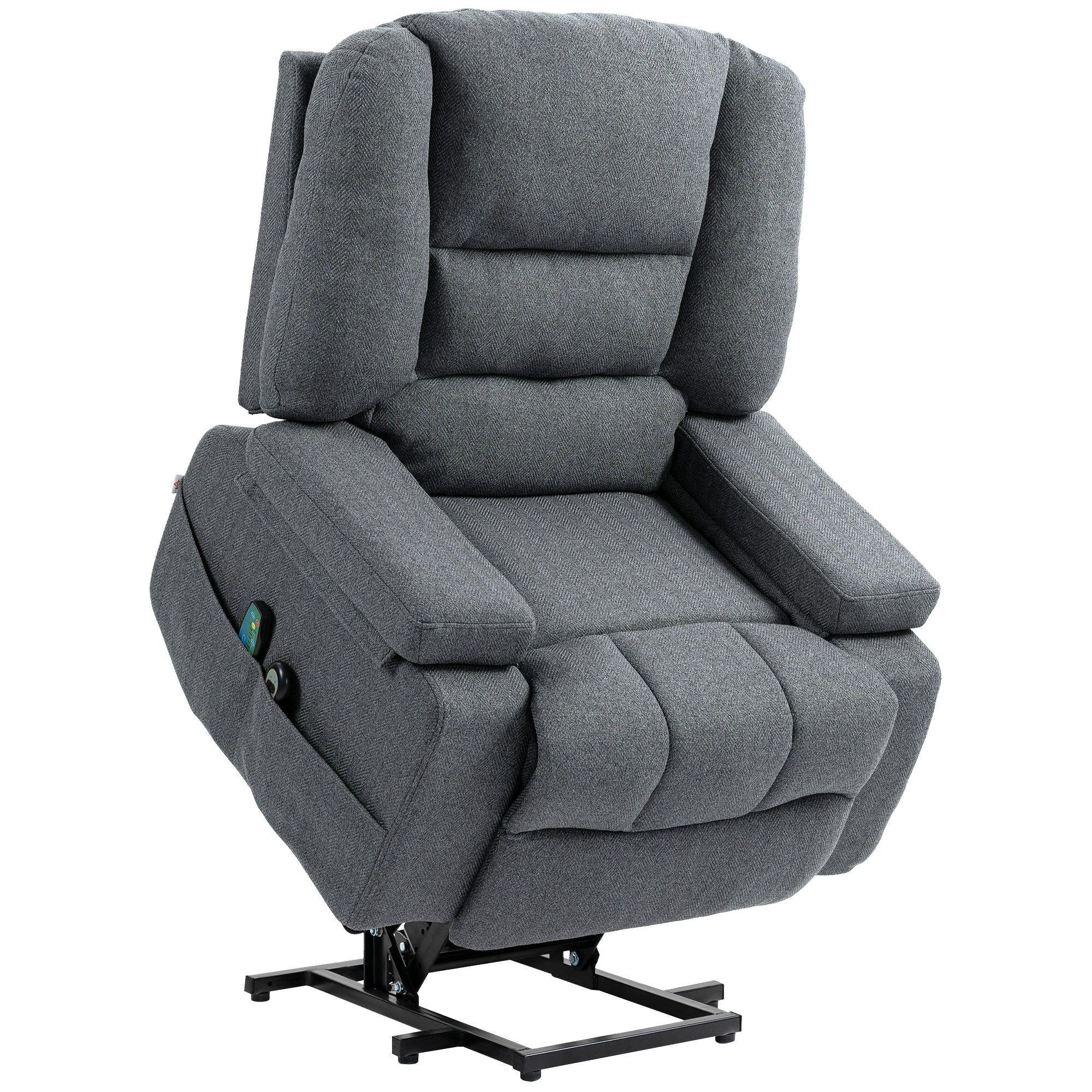 EasyComfort Poltrona Alzapersona Reclinabile with 8 Punti Massaggianti, in Tessuto Effetto Lino, 97x90x102 cm, Grigio