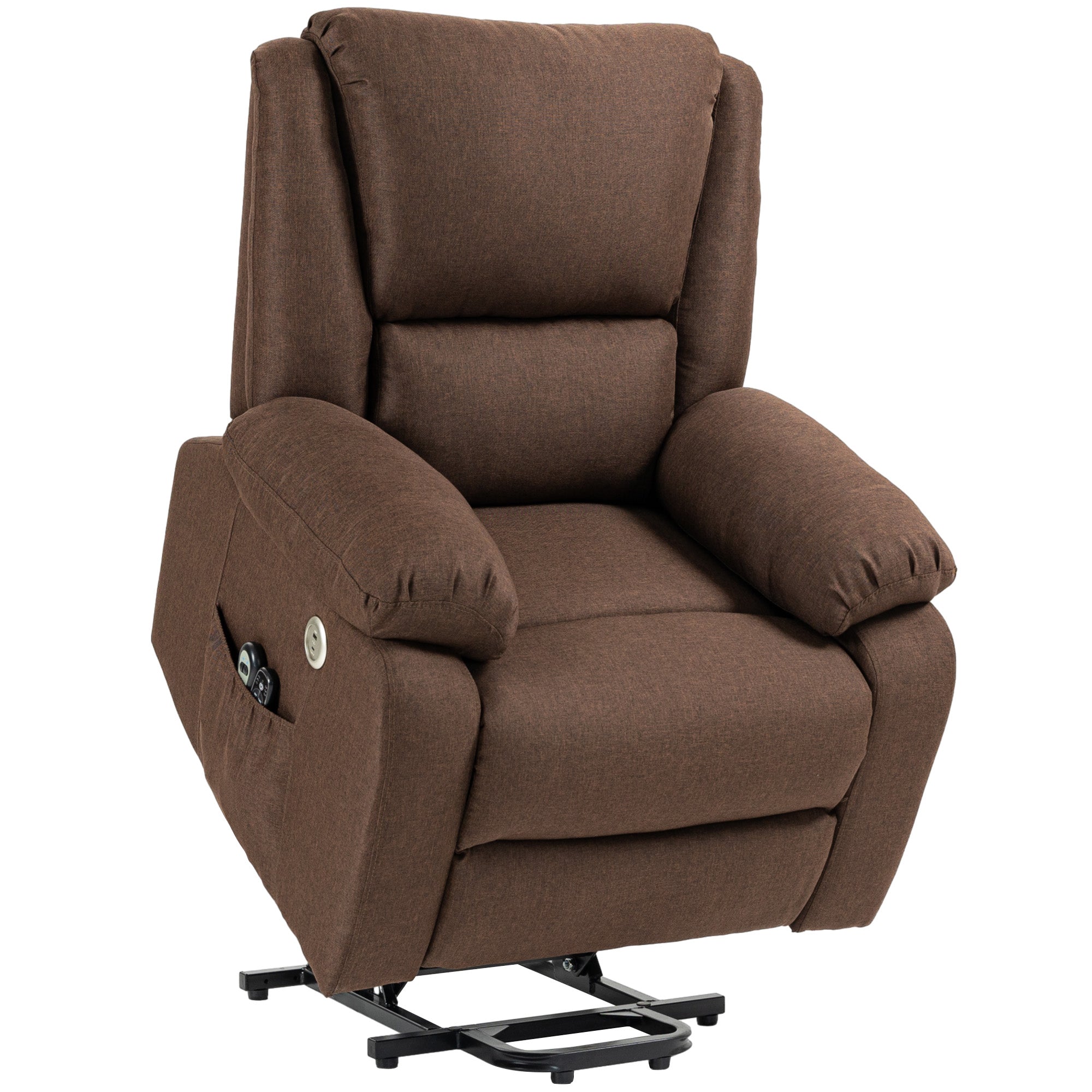 EasyComfort Poltrona Alzapersona Reclinabile with Poggiapiedi, in Tessuto Effetto Lino, 87x92x105 cm, Caffè