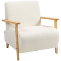 EasyComfort Poltrona da Salotto in Tessuto Sherpa with Braccioli e Gambe in Legno Stile Nordico, Crema