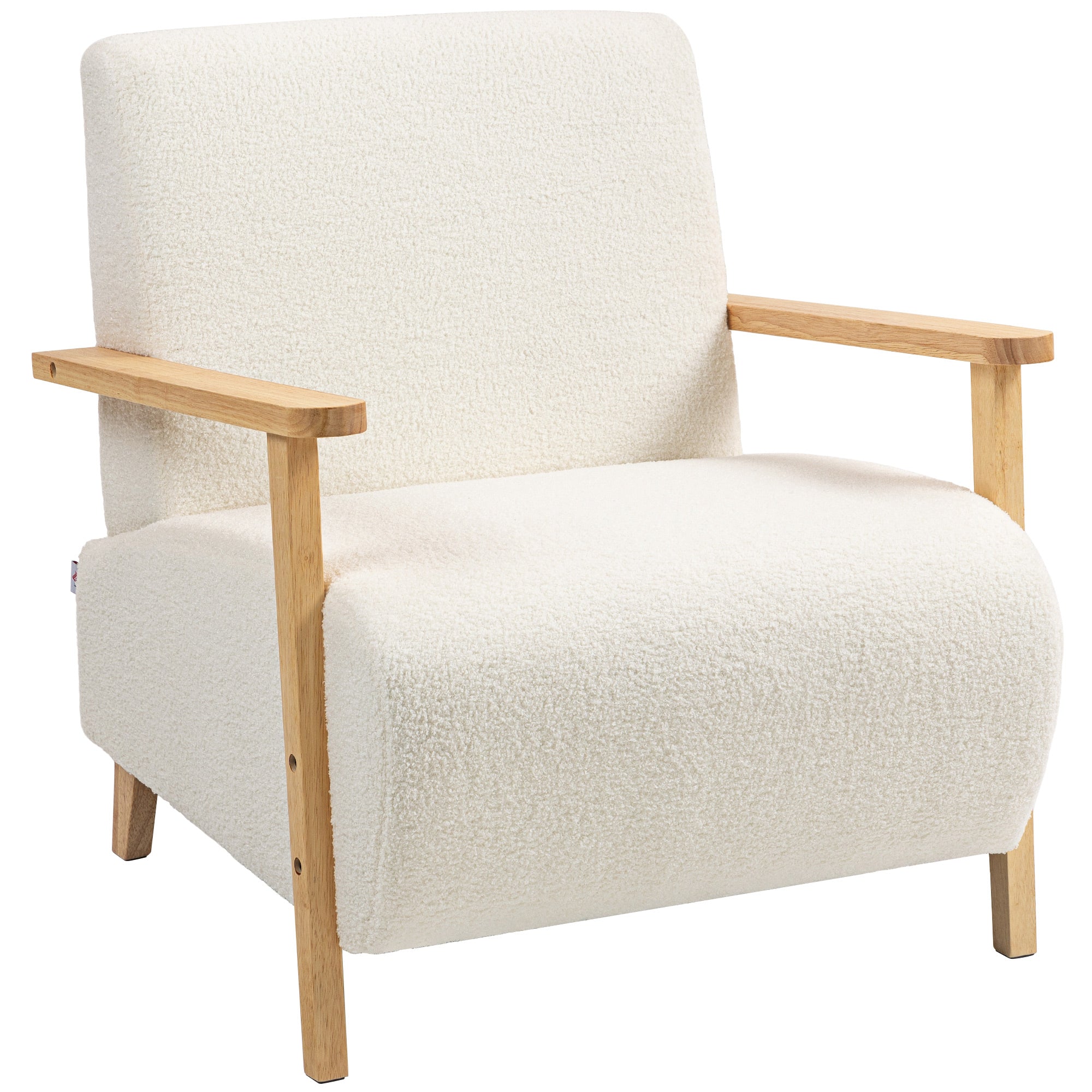 EasyComfort Poltrona da Salotto in Tessuto Sherpa with Braccioli e Gambe in Legno Stile Nordico, Crema