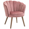 Easycomfort Poltrona Imbottita with Schienale a Conchiglia e Gambe in Legno, Poltrona in Velluto per Salotto e Camera, 66x66x78.5cm, Rosa