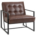 Easycomfort Poltrona Imbottita Stile Industriale Trapuntata a Bottoni, Arredamento Moderno Poltroncina da Ingresso in Metallo e PU, 75x81x78cm Marrone