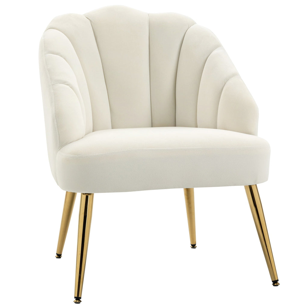 Easycomfort Poltrona in Velluto Imbottita with Schienale a Conchiglia e Gambe in Acciaio per Camera e Salotto, 63x65x84cm, Crema
