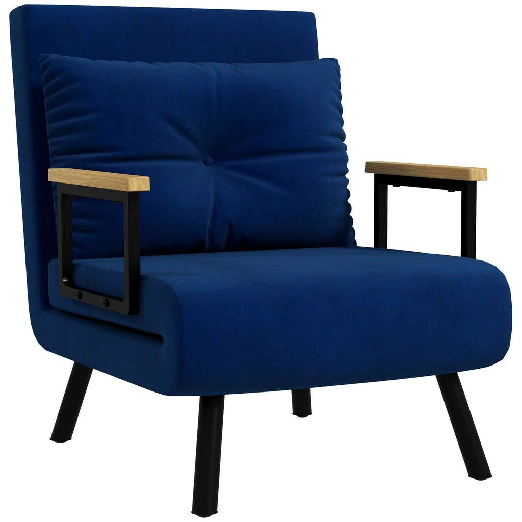 EasyComfort Poltrona Letto 3 in 1 with Schienale Reclinabile e Cuscino, in Tessuto Effetto Velluto, 63x73x81 cm, Blu