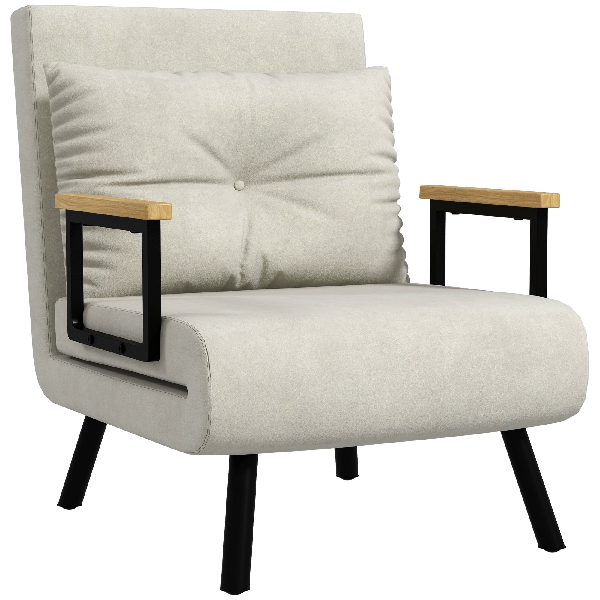 EasyComfort Poltrona Letto 3 in 1 with Schienale Reclinabile e Cuscino, in Tessuto Effetto Velluto, 63x73x81 cm, Crema