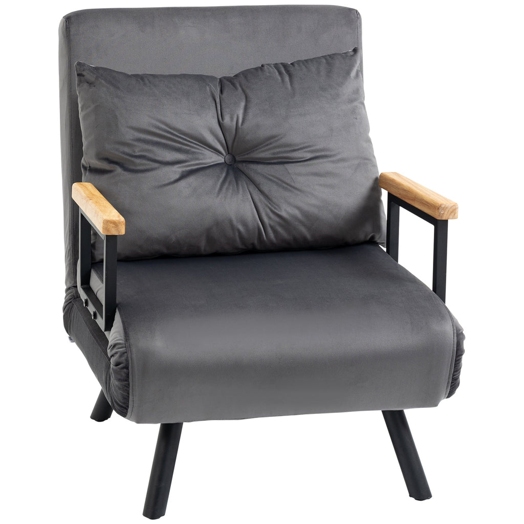 EasyComfort Poltrona Letto 3 in 1 with Schienale Reclinabile in 5 Posizioni e Cuscino, 63x73x81 cm, Grigio Scuro