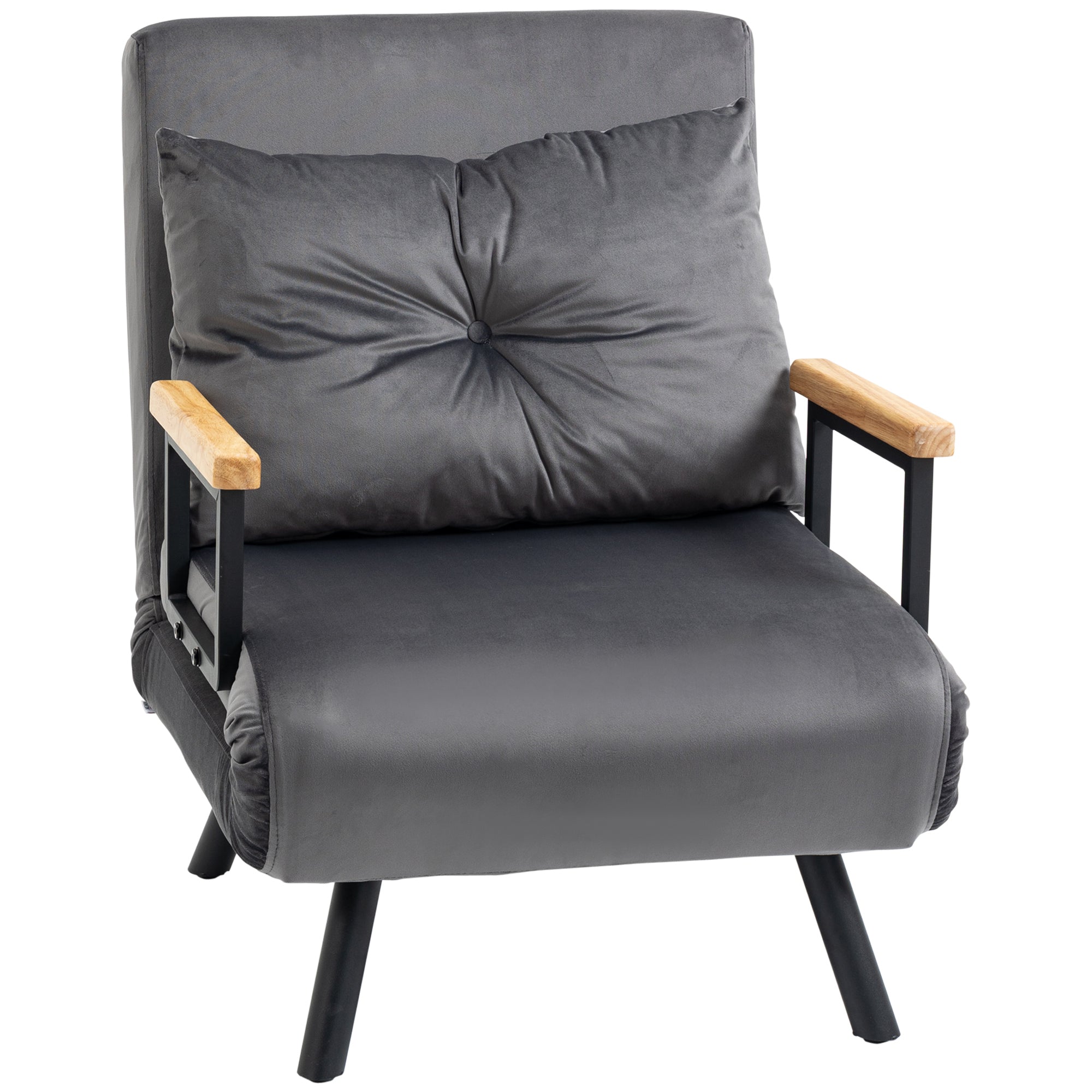 EasyComfort Poltrona Letto 3 in 1 with Schienale Reclinabile in 5 Posizioni e Cuscino, 63x73x81 cm, Grigio Scuro