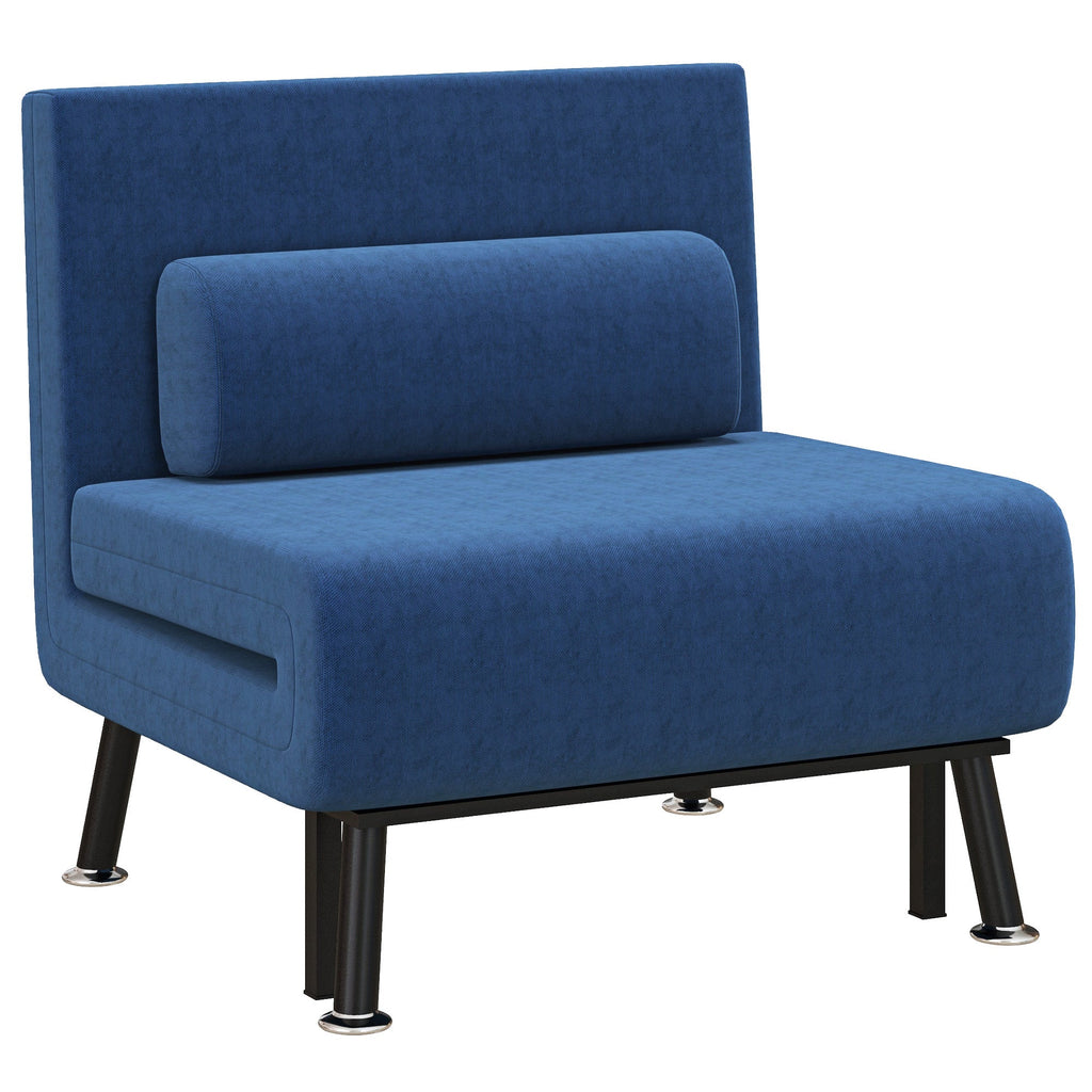 EasyComfort Poltrona Letto with Schienale Regolabile in 5 Posizioni, in Tessuto Effetto Lino e Acciaio, 75x70x75 cm, Blu Scuro
