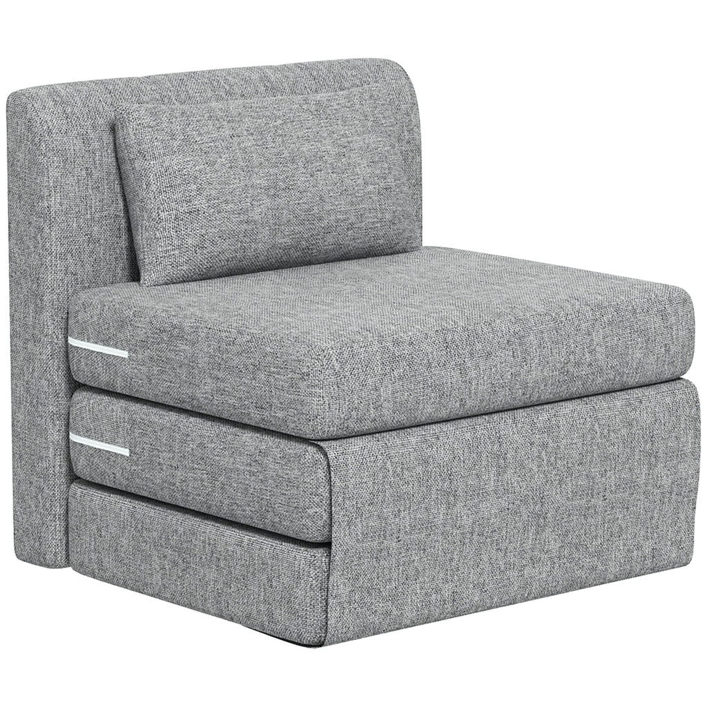 EasyComfort Poltrona Letto Pieghevole da Terra a 3 Sezioni Salvaspazio in Tessuto, 80x75x74 cm, Grigio