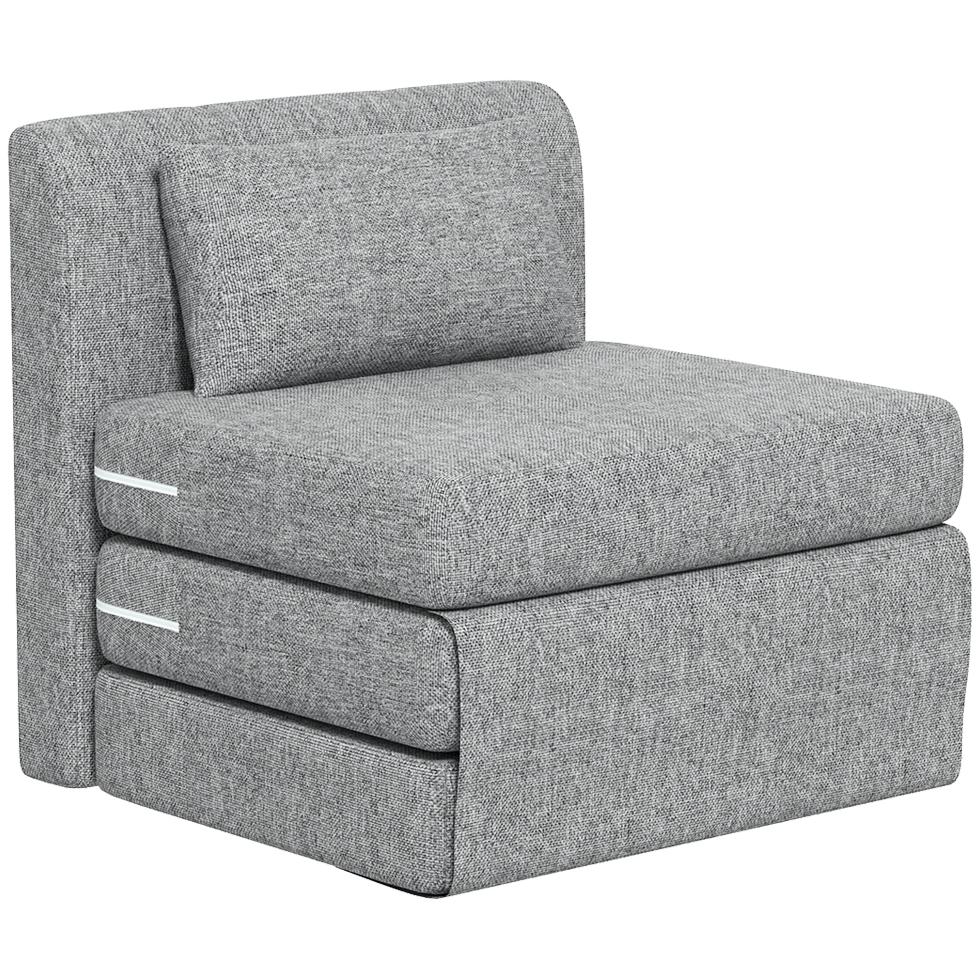 EasyComfort Poltrona Letto Pieghevole da Terra a 3 Sezioni Salvaspazio in Tessuto, 80x75x74 cm, Grigio