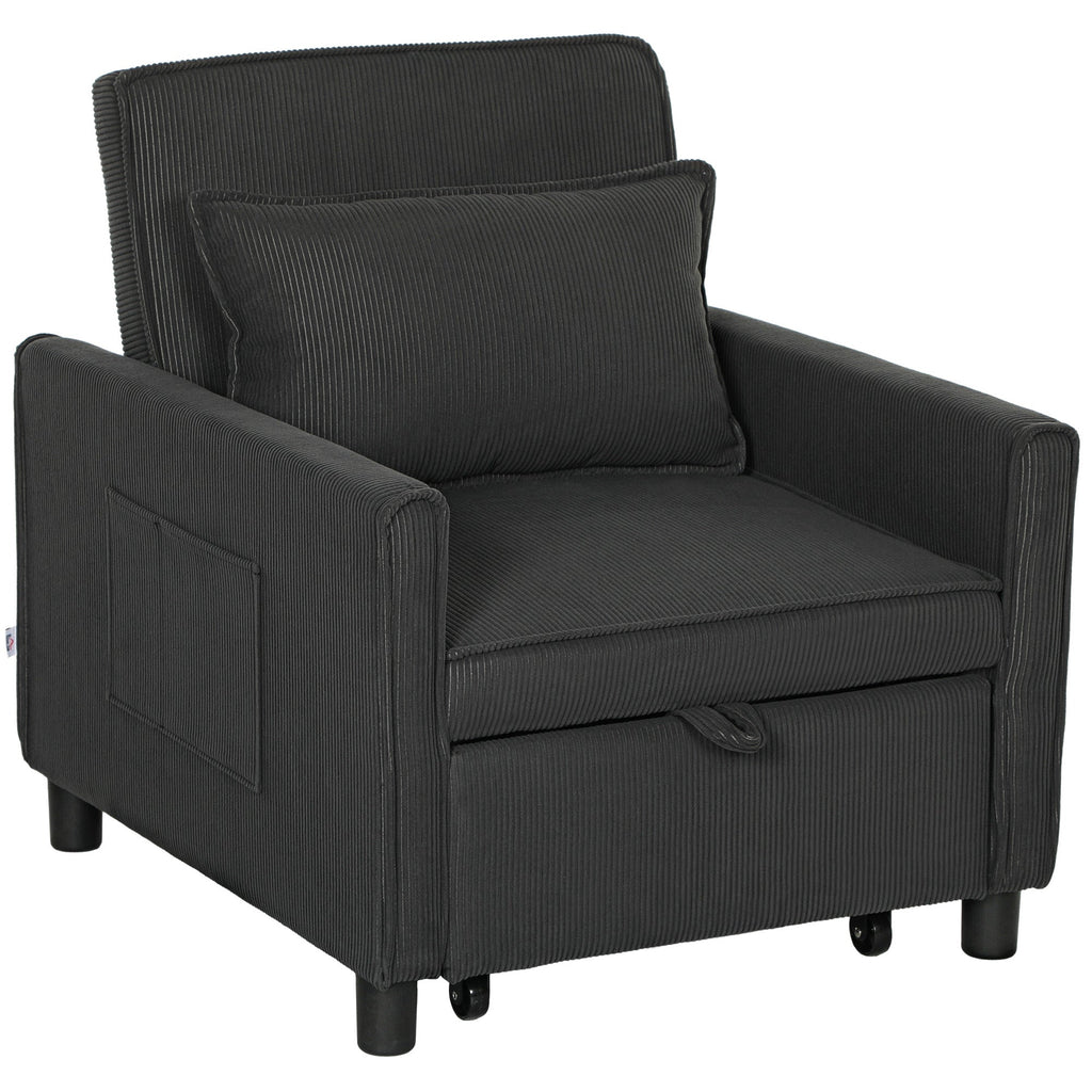 EasyComfort Poltrona Letto Reclinabile with Tasche Laterali, in Tessuto Effetto Velluto, 74x84x81 cm, Grigio Scuro