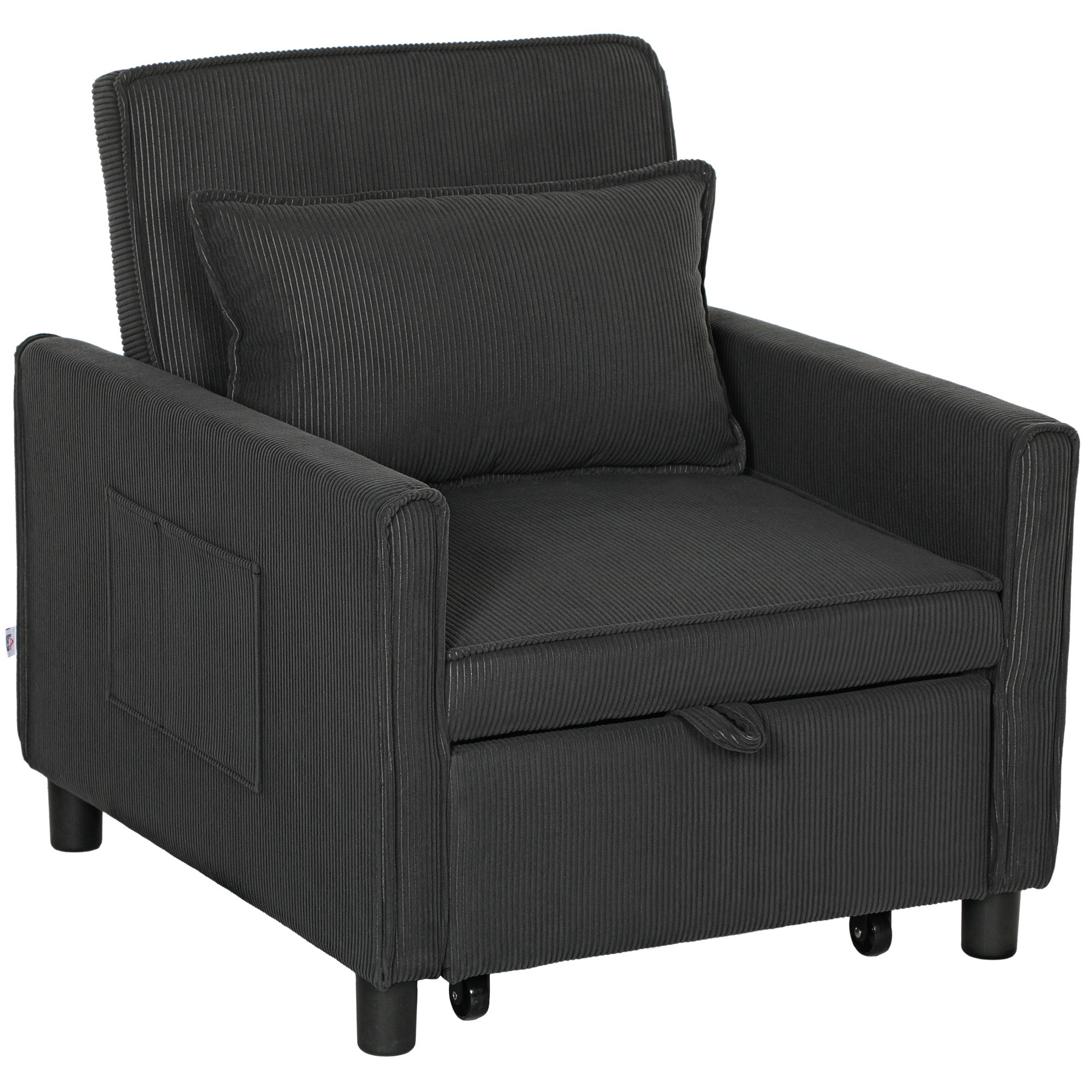 EasyComfort Poltrona Letto Reclinabile with Tasche Laterali, in Tessuto Effetto Velluto, 74x84x81 cm, Grigio Scuro