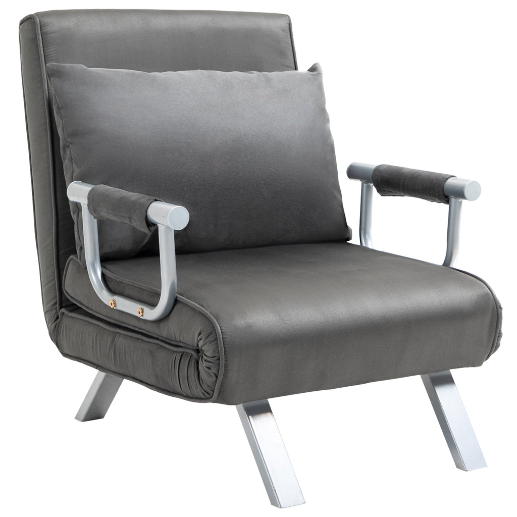 Easycomfort Poltrona Letto Singolo 3 in 1 with Schienale Reclinabile su 5 Livelli e Cuscino, Divano Letto Singolo Pieghevole per Soggiorno e Salotto in Pelle Scamosciata e Metallo, 65x69x80 cm, Grigio
