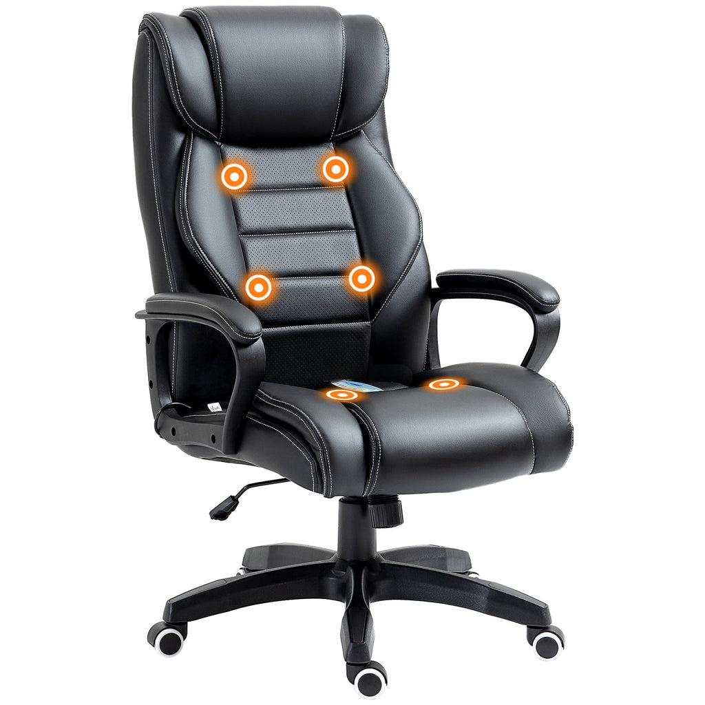 Easycomfort Poltrona Massaggiante da Ufficio a 6 Punti with Altezza Regolabile, in Similpelle Nera, 66x78x112-120 cm