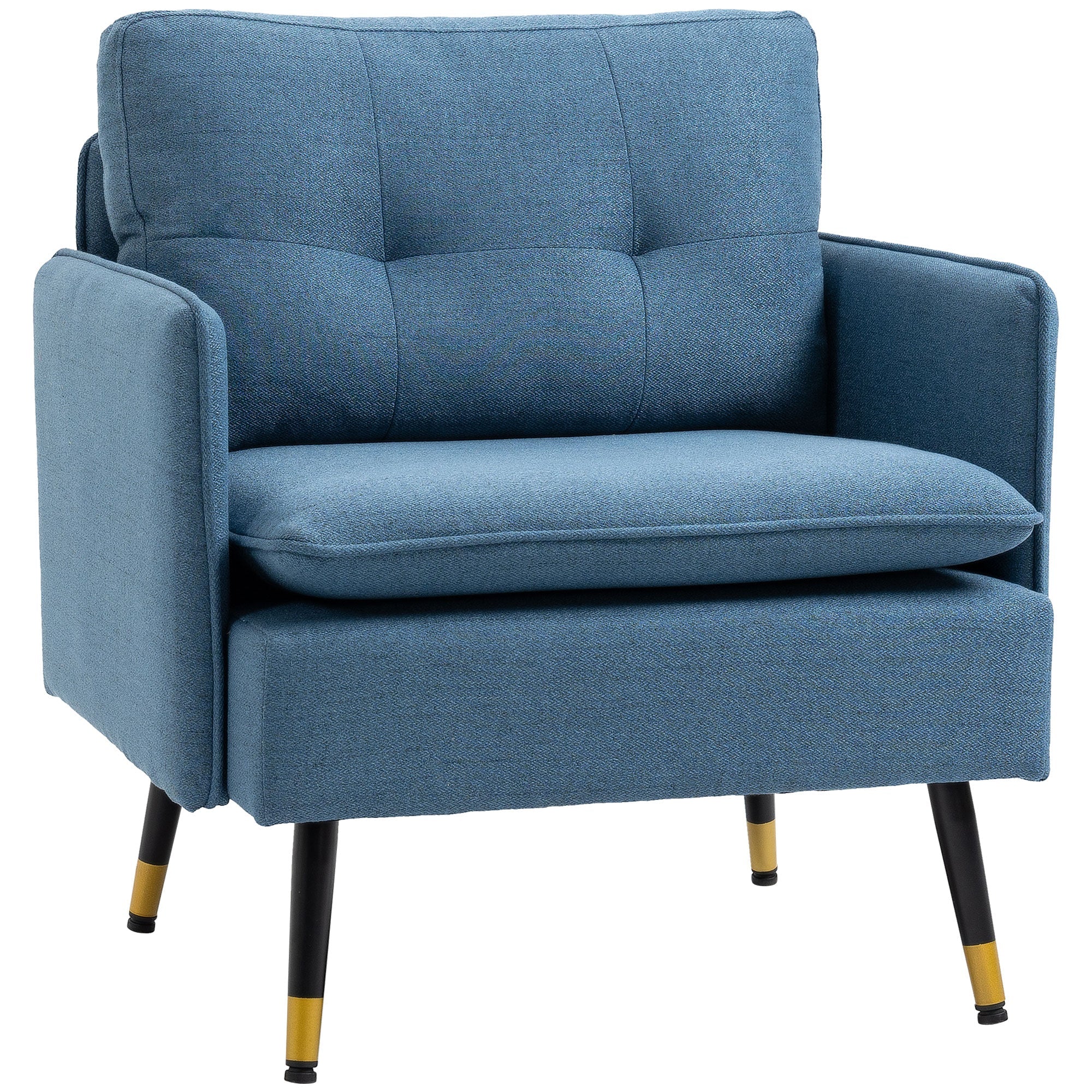 Easycomfort Poltrona Moderna da Soggiorno e Camera da Letto with Seduta Imbottita e Tessuto Effetto Lino, 76x68x80 cm, Blu