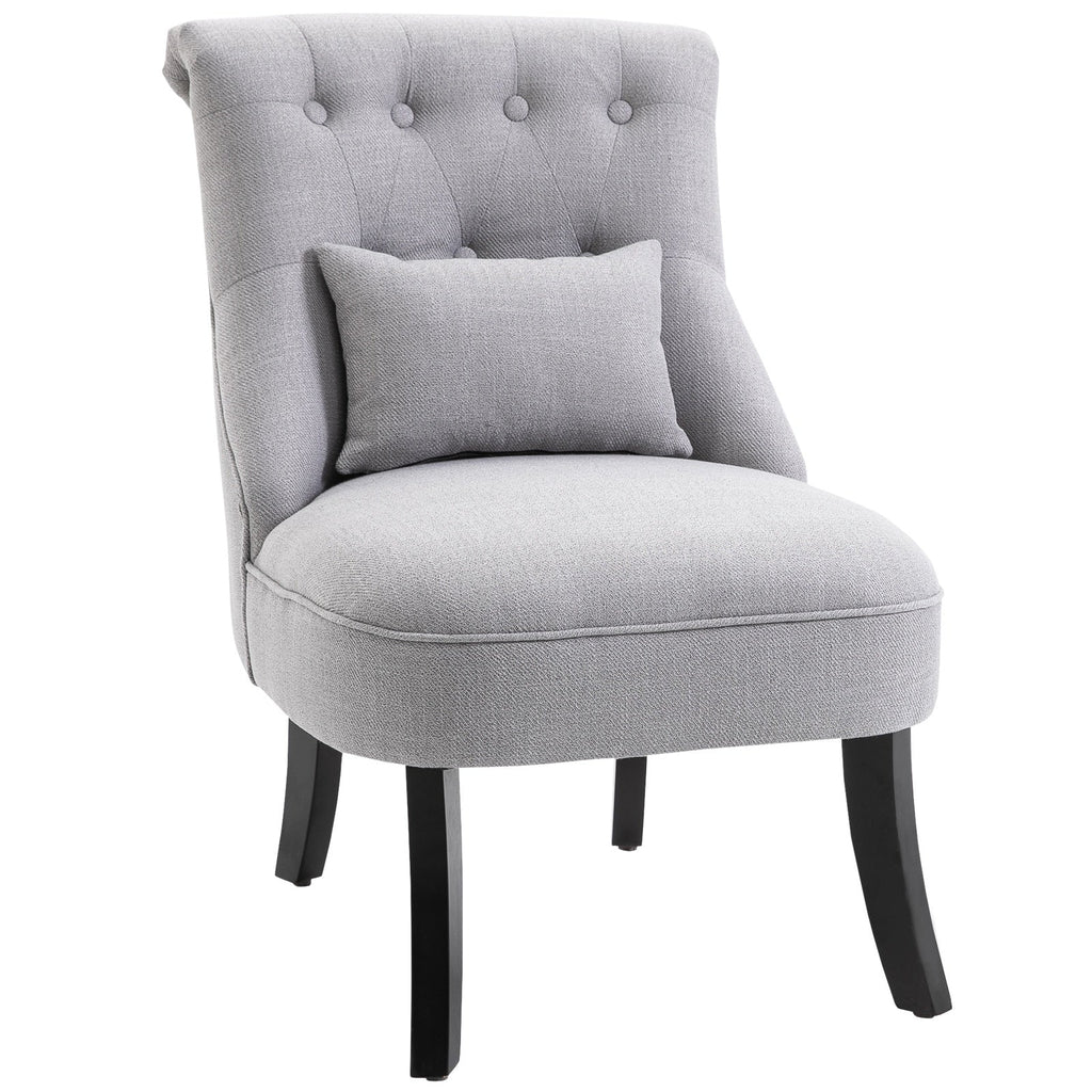 Easycomfort Poltrona per Salotto Imbottita with Cuscino e Piedini Antiscivolo, Poltrona D'Arredo in Tessuto Effetto Lino e Legno, 52.5x69x77 cm, Grigio