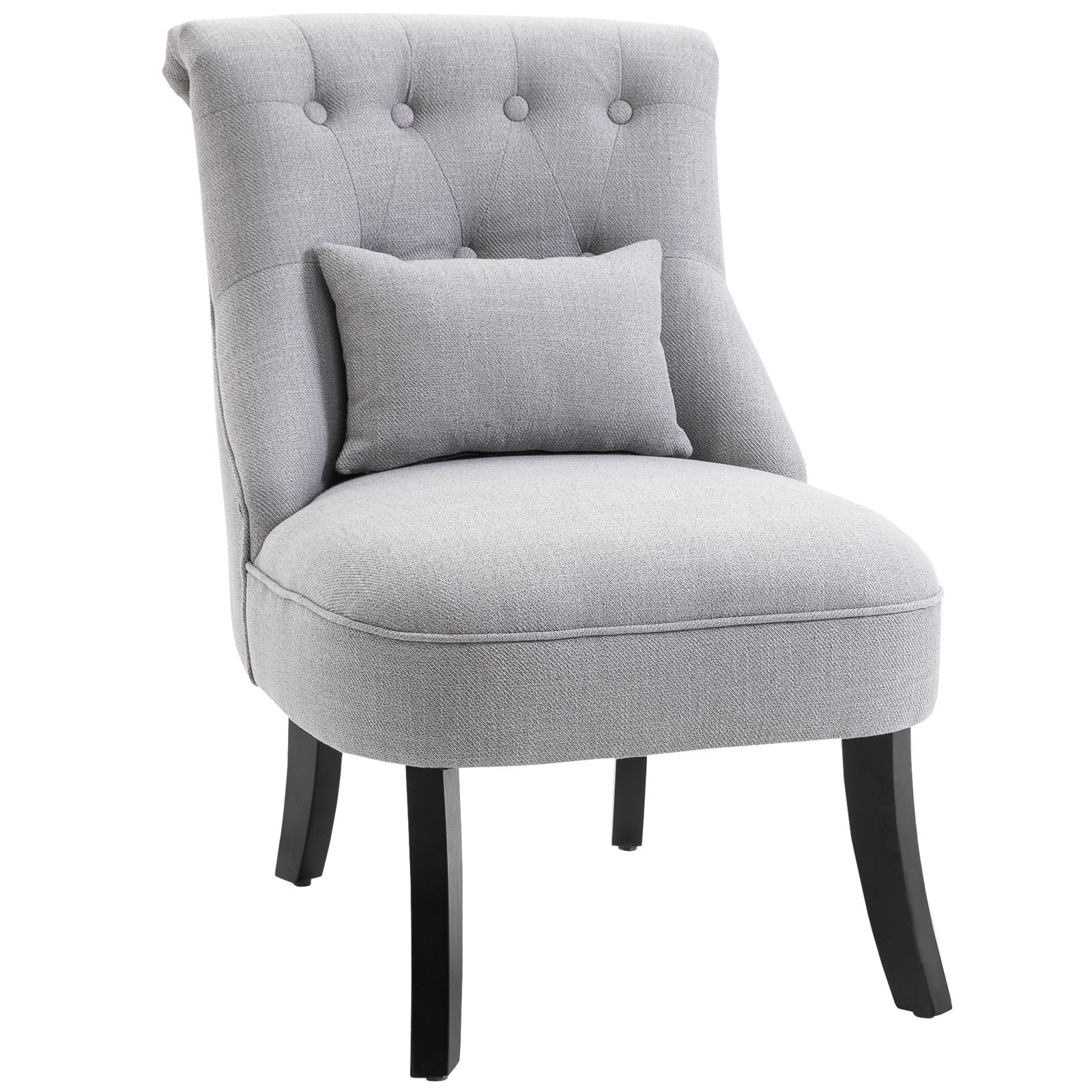 Easycomfort Poltrona per Salotto Imbottita with Cuscino e Piedini Antiscivolo, Poltrona D'Arredo in Tessuto Effetto Lino e Legno, 52.5x69x77 cm, Grigio