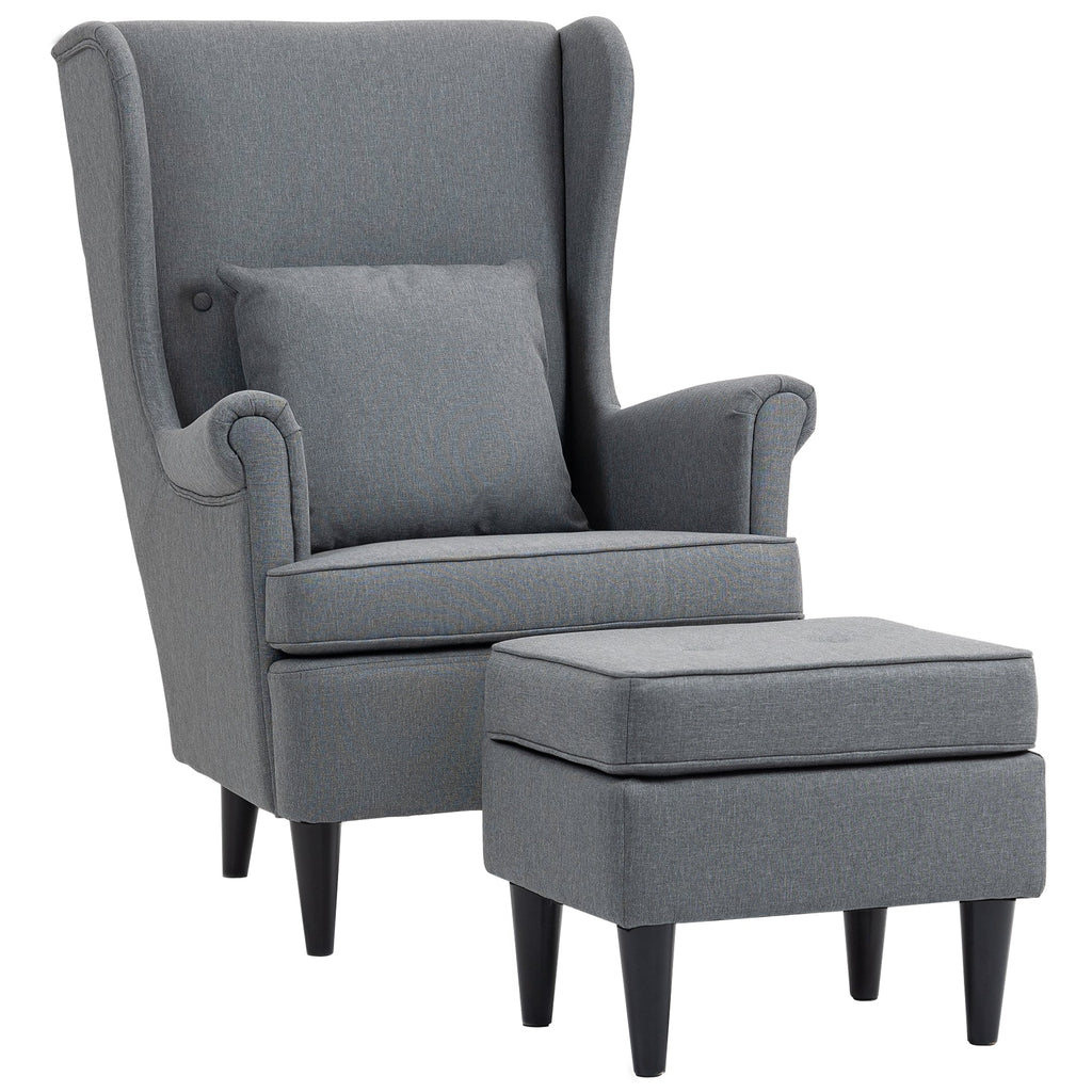 EasyComfort Poltrona per Salotto in Tessuto with Pouf Poggiapiedi, Schienale Alto e Cuscino, 75x83x104 cm, Grigio