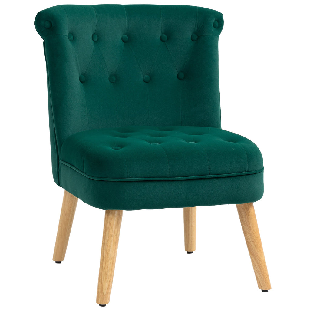 EasyComfort Poltrona per Salotto in Velluto with Seduta Imbottita e Trapuntata a Bottoni, 60x66x79 cm, Verde
