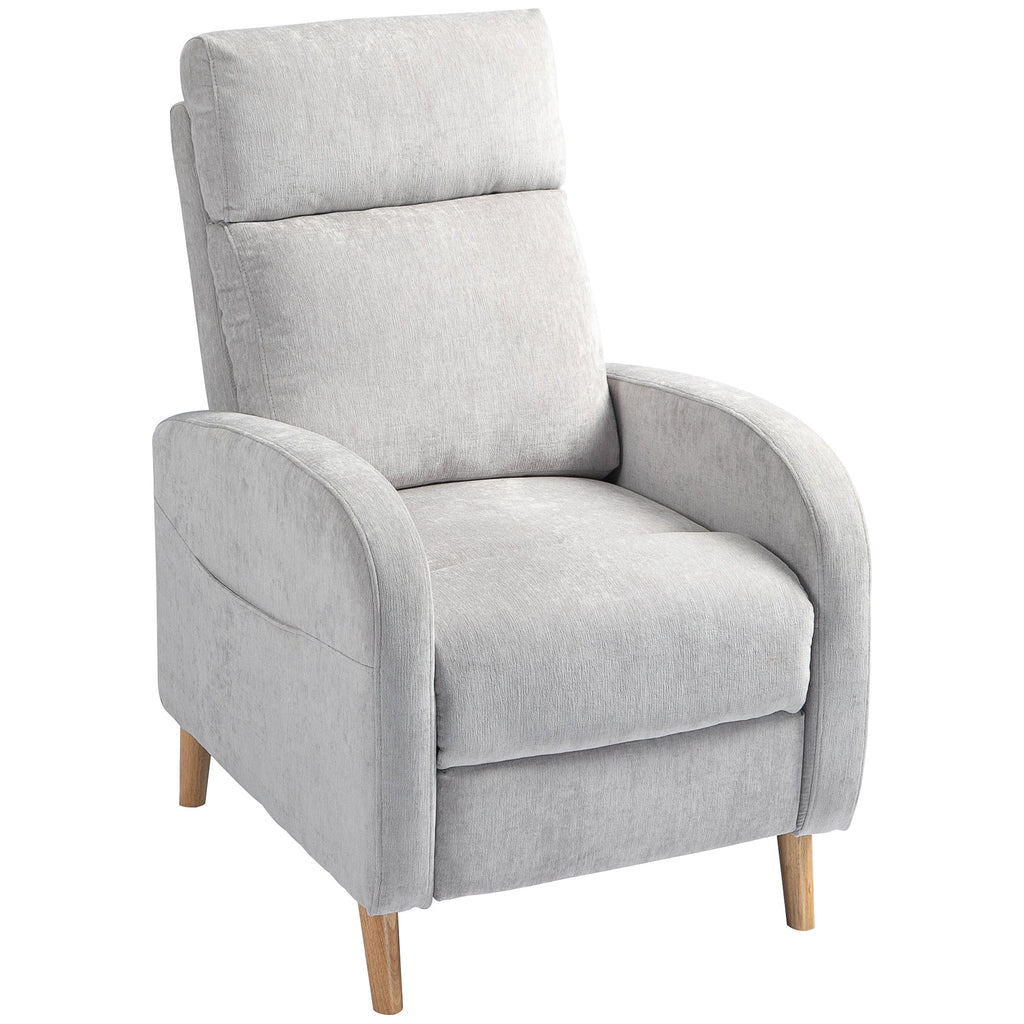 EasyComfort Poltrona Reclinabile 150° max with Poggiapiedi, in Tessuto Effetto Lino, 68x90x106 cm, Grigio Chiaro