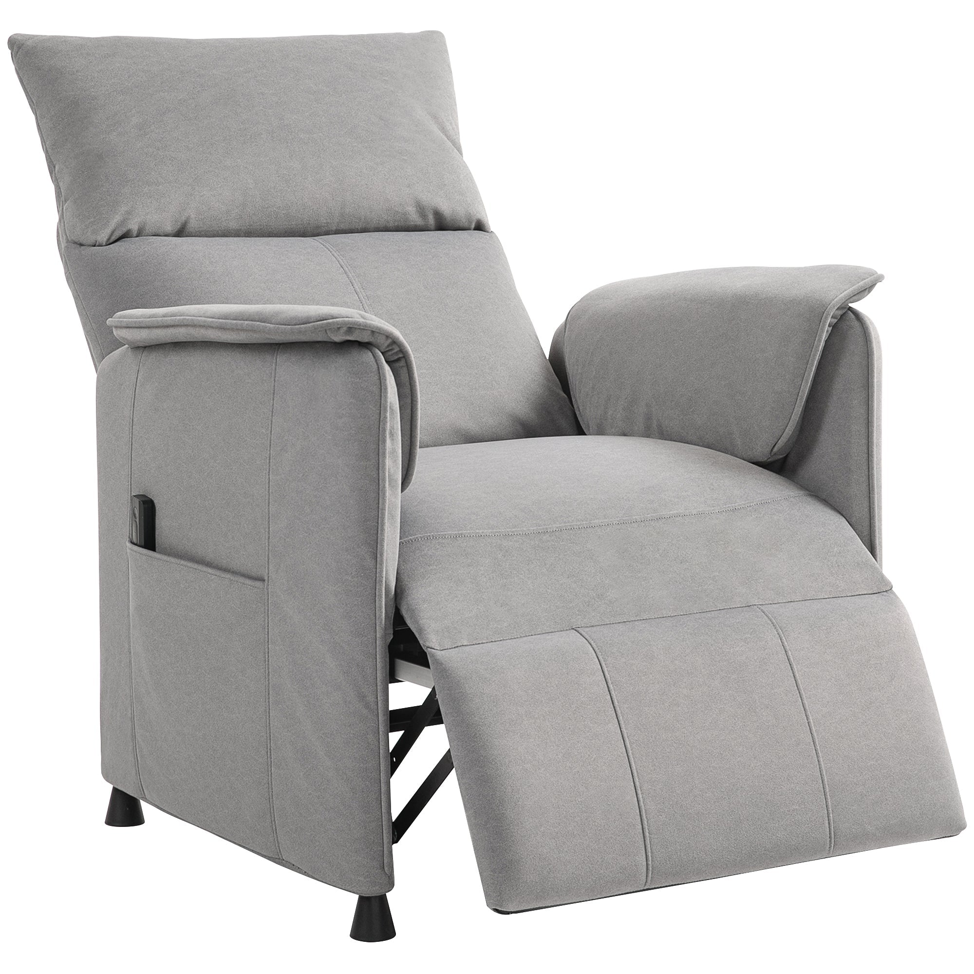 EasyComfort Poltrona Reclinabile Elettrica with Telecomando e Poggiapiedi, in Tessuto Effetto Velluto, 80x83x104 cm, Grigio