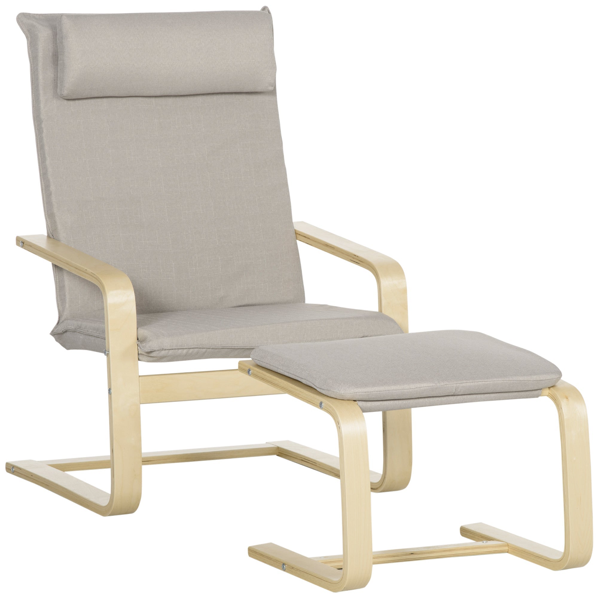 Easycomfort Poltrona Relax with Pouf Poggiapiedi in Legno e Tessuto with Poggiatesta, 67x69x100cm, Grigio