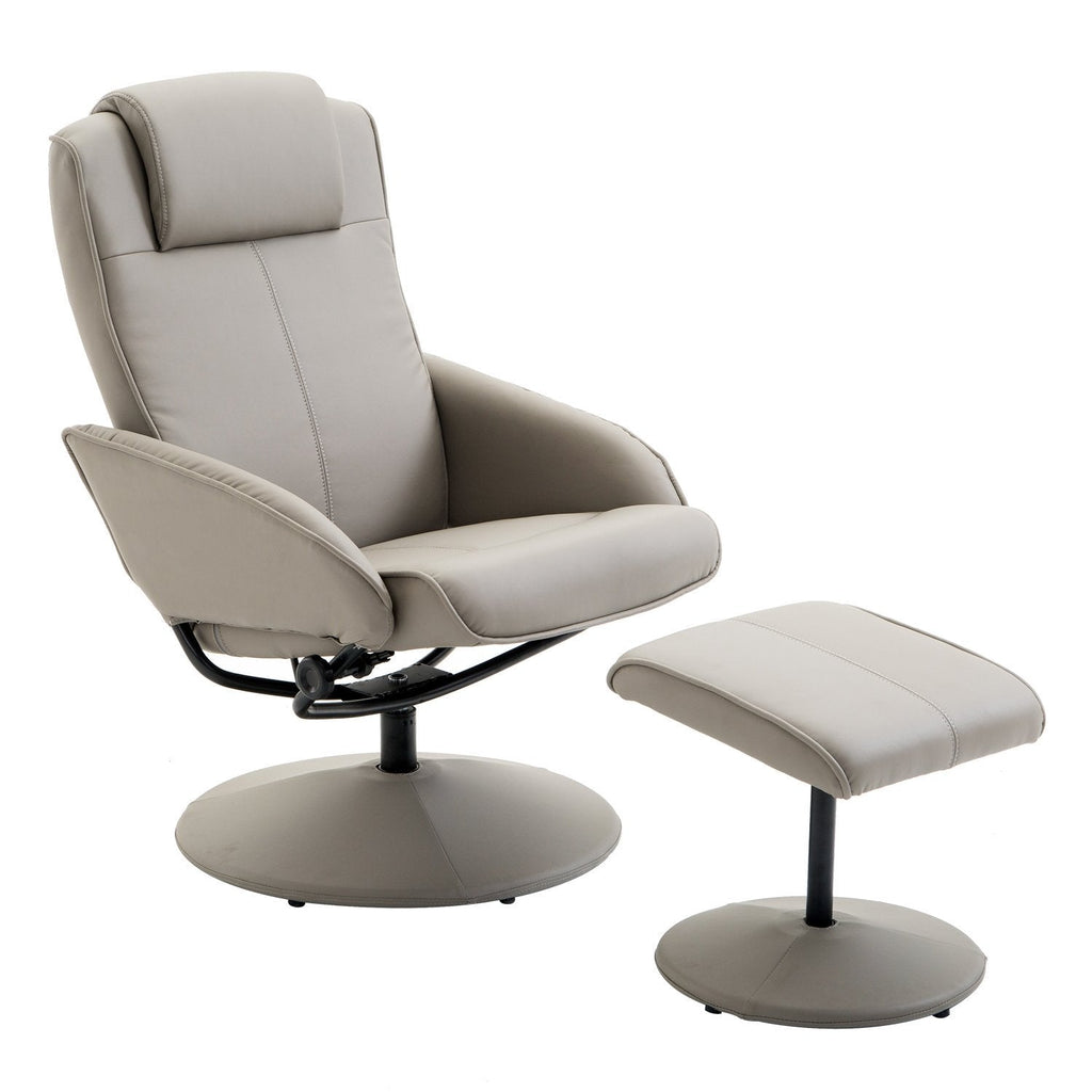 Easycomfort Poltrona Relax Reclinabile with Pouf Poggiapiedi Abbinato e Rivestimento in Finta pelle, 71x78x101cm, Grigia