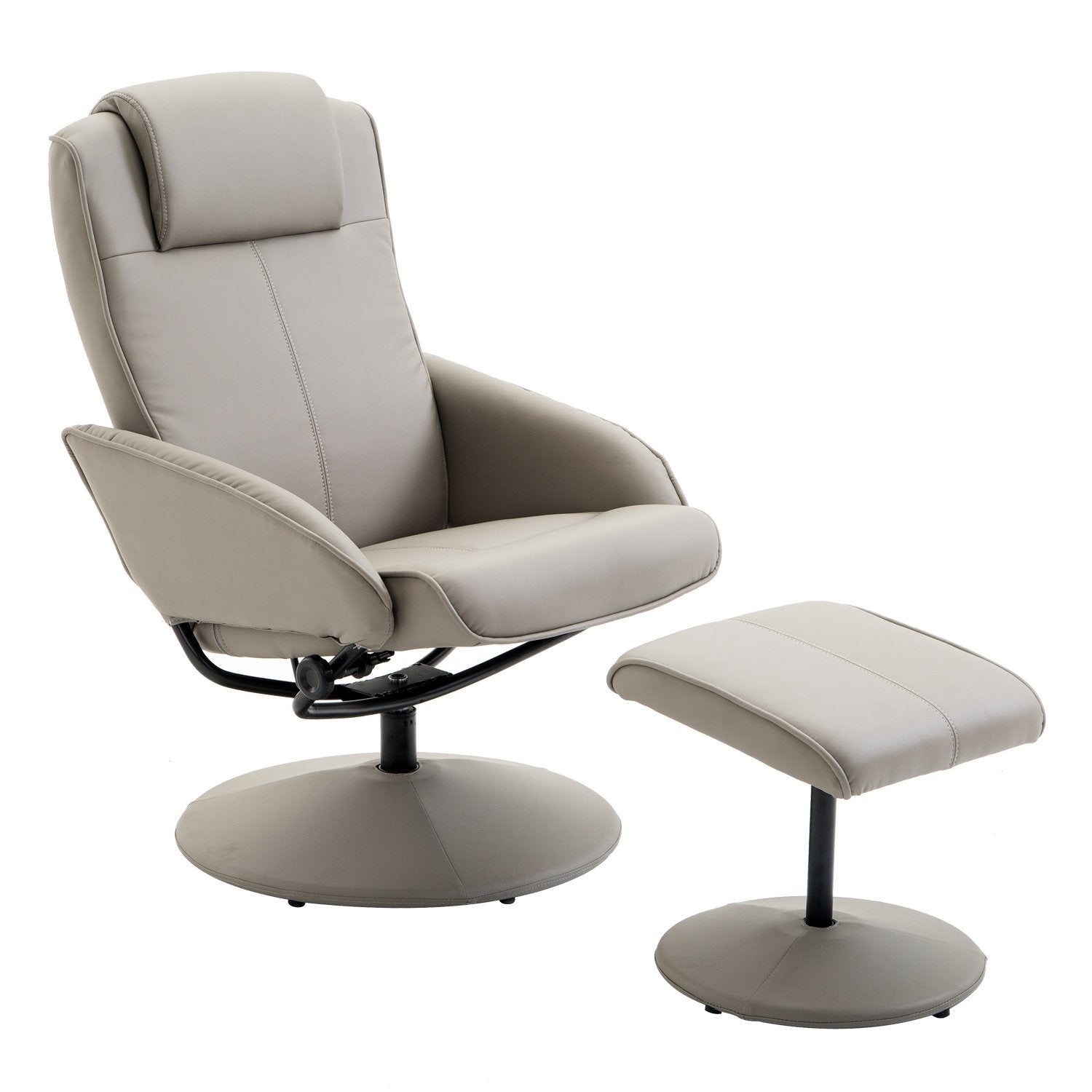Easycomfort Poltrona Relax Reclinabile with Pouf Poggiapiedi Abbinato e Rivestimento in Finta pelle, 71x78x101cm, Grigia