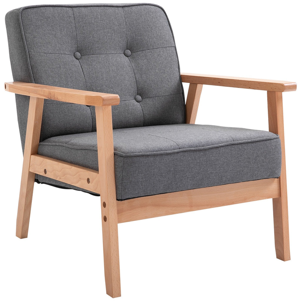 Easycomfort Poltrona Stile Scandinavo Imbottita e Trapuntata a Bottoni in Tessuto e Legno, 64.5x70x74cm, Grigio