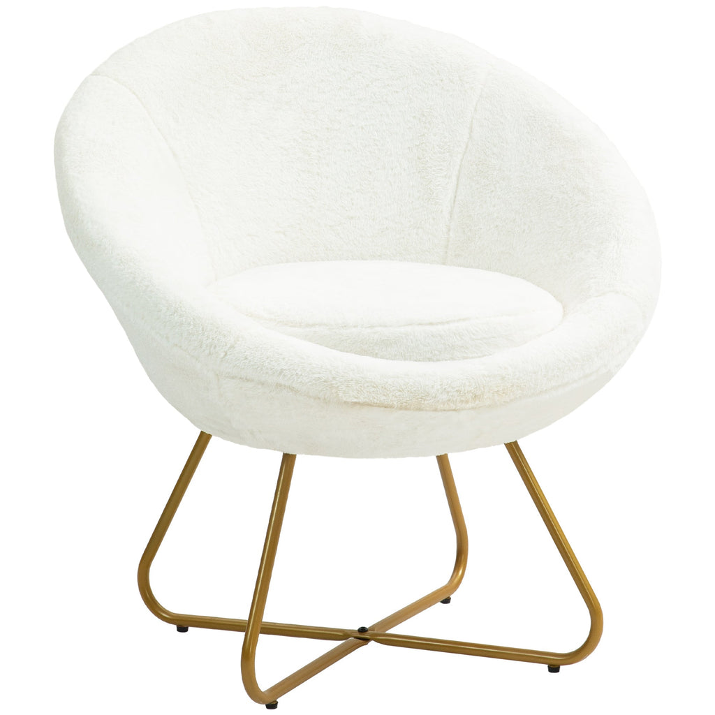EasyComfort Poltroncina da Camera in Finta Pelliccia with Gambe in Metallo, 75x66x79 cm, white