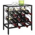 EasyComfort Portabottiglie Vini per 10 Bottiglie in Acciaio black with Piano d'Appoggio in Vetro Temperato, 41x22x41 cm
