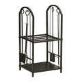 EasyComfort Portalegna a 2 Ripiani in Metallo with Paletta, Scopa, Attizzatoio e Pinza, 41.5x32.5x74.5 cm, black