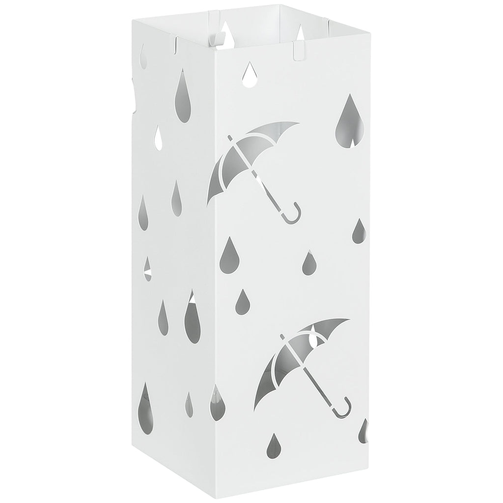 EasyComfort Portaombrelli in Metallo with 4 Ganci e Vaschetta Raccogligocce, 15.5x15.5x41cm, white