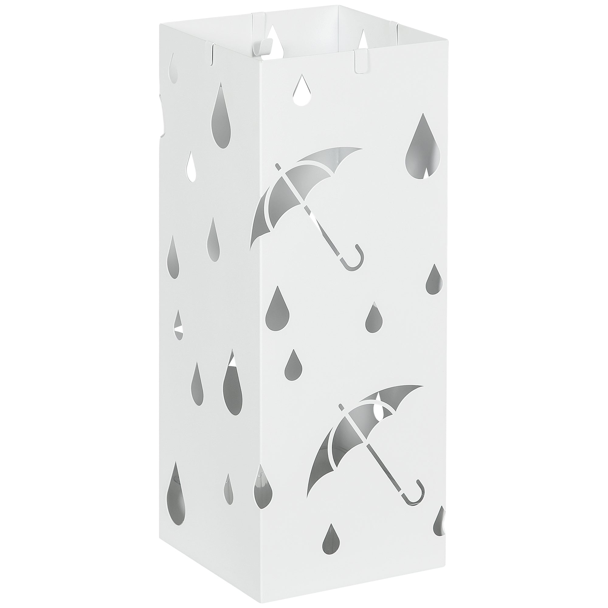 EasyComfort Portaombrelli in Metallo with 4 Ganci e Vaschetta Raccogligocce, 15.5x15.5x41cm, white