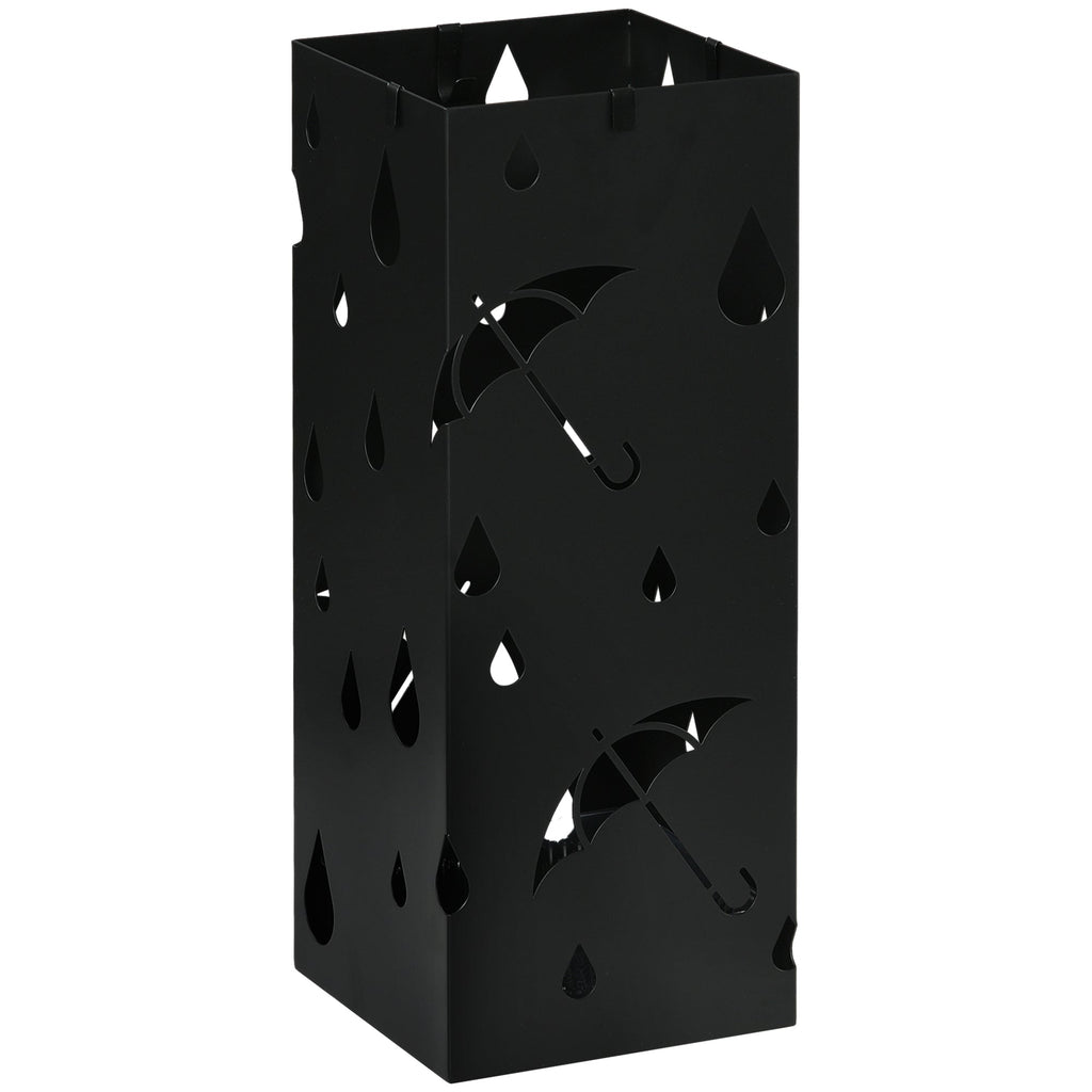 EasyComfort Portaombrelli in Metallo with 4 Ganci e Vaschetta Raccogligocce, 15.5x15.5x41cm, black