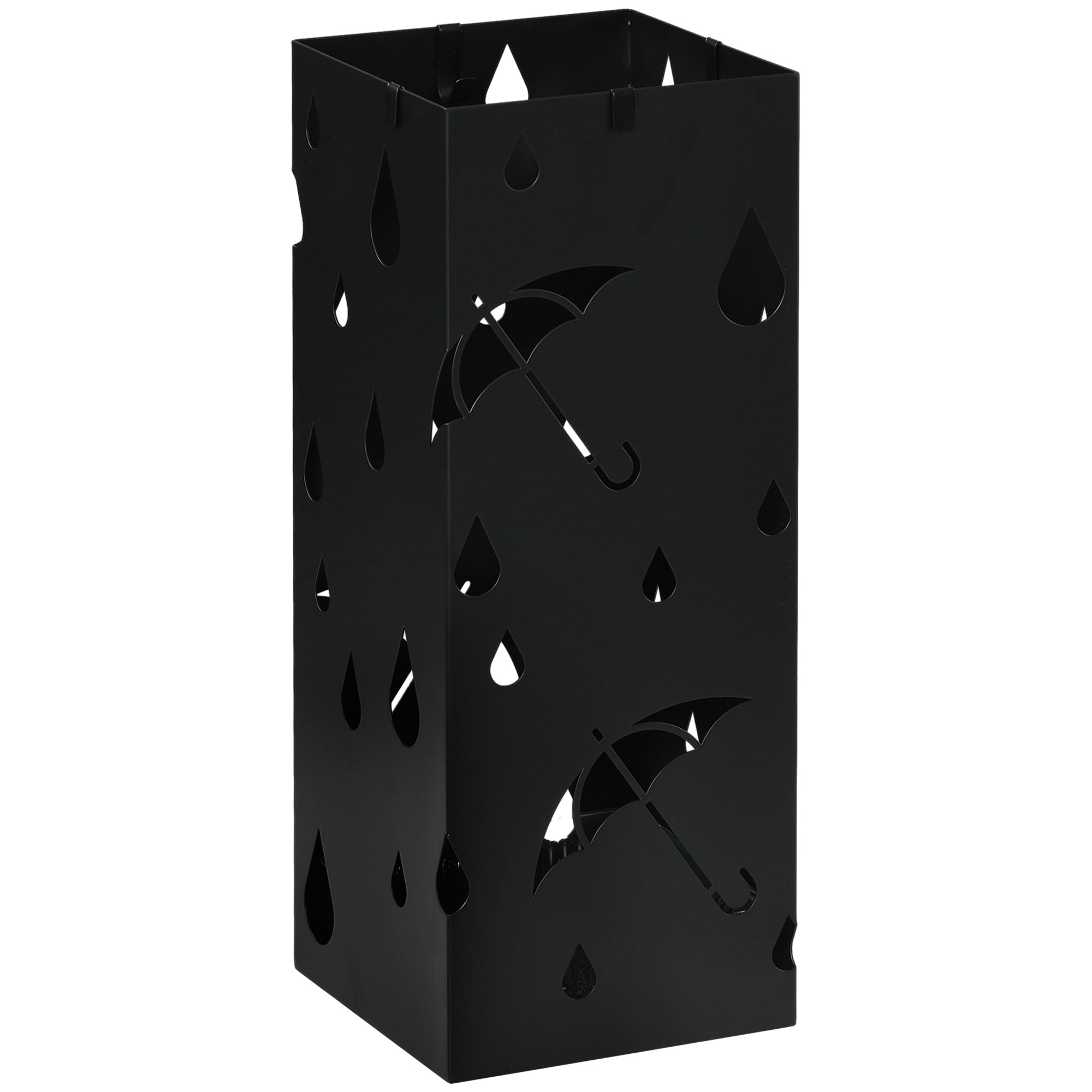 EasyComfort Portaombrelli in Metallo with 4 Ganci e Vaschetta Raccogligocce, 15.5x15.5x41cm, black