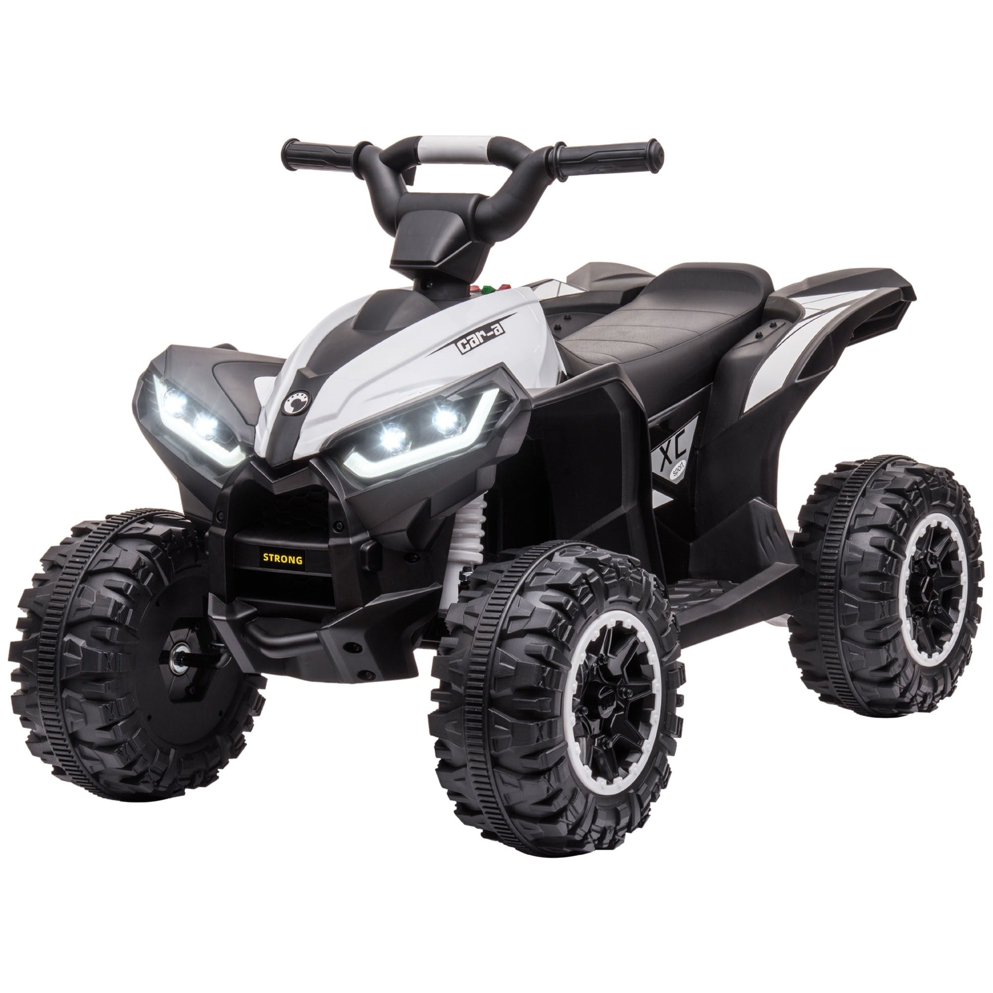 Easycomfort Quad per Bambini 3-5 Anni Elettrico 12V, 2 Velocità, Ruote Larghe with Sospensioni e Fari LED, white
