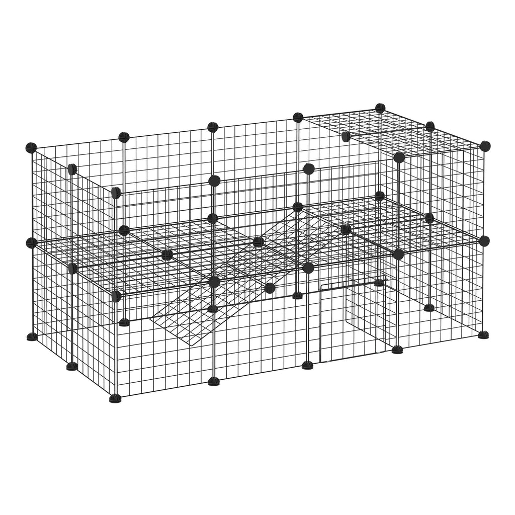 EASYCOMFORT Metal Fence for Small Pets with 36 Metal Panels to Assemble According to the Shape and Configuration You Prefer and with Door