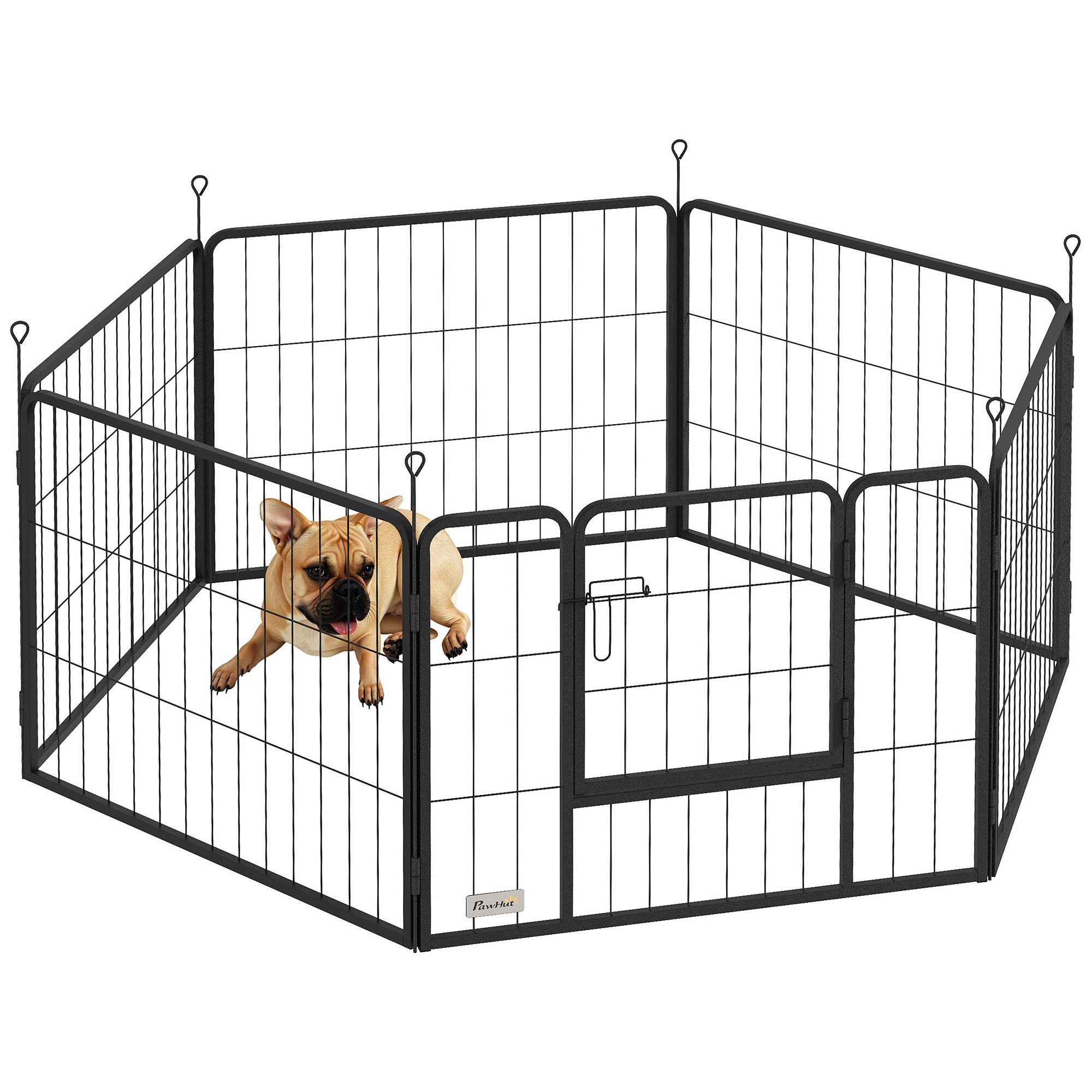 EasyComfort Recinto per Cani a 6 Pannelli Modulabili da 80x1.5x60 cm in Acciaio black with Porta di Ingresso
